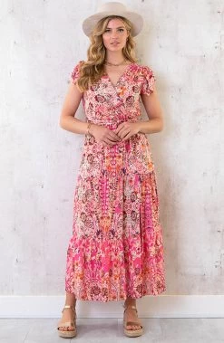 Maxi Jurk Colorful Print Fuchsia