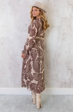 Maxi Jurk Leaves Beige -Kleding Promotie Winkel Maxi Jurk Leaves Beige 5 586x900 1