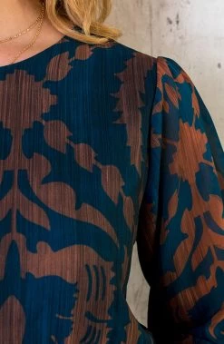 Maxi Ruffle Jurk Print Bruin Petrol -Kleding Promotie Winkel Maxi Jurk Ruffle Print Bruin Petrol 3 586x900 1