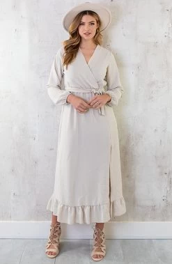 Maxi Jurk Split Beige -Kleding Promotie Winkel Maxi Jurk Split Beige 2 586x900 2