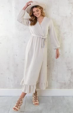Maxi Jurk Split Beige -Kleding Promotie Winkel Maxi Jurk Split Beige 3 586x900 3