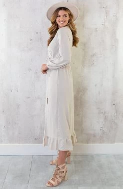 Maxi Jurk Split Beige -Kleding Promotie Winkel Maxi Jurk Split Beige 4 586x900 2