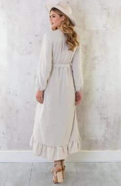 Maxi Jurk Split Beige -Kleding Promotie Winkel Maxi Jurk Split Beige 586x900 1