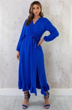 Maxi Jurk Split Kobalt