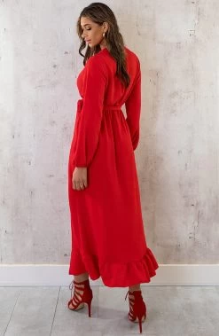 Maxi Jurk Split Rood -Kleding Promotie Winkel Maxi Jurk Split Rood 4 586x900 1