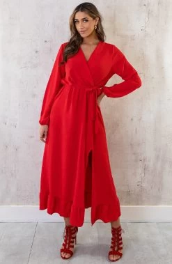 Maxi Jurk Split Rood -Kleding Promotie Winkel Maxi Jurk Split Rood 7 586x900 1