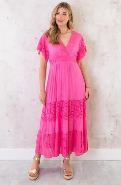 Maxi Kanten Jurk Fuchsia