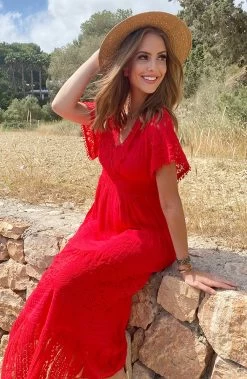 Maxi Kanten Jurk Rood