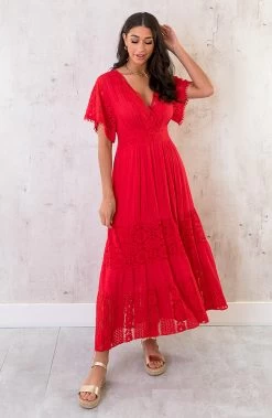 Maxi Kanten Jurk Rood -Kleding Promotie Winkel Maxi Kanten Jurk Rood 4 586x900 1