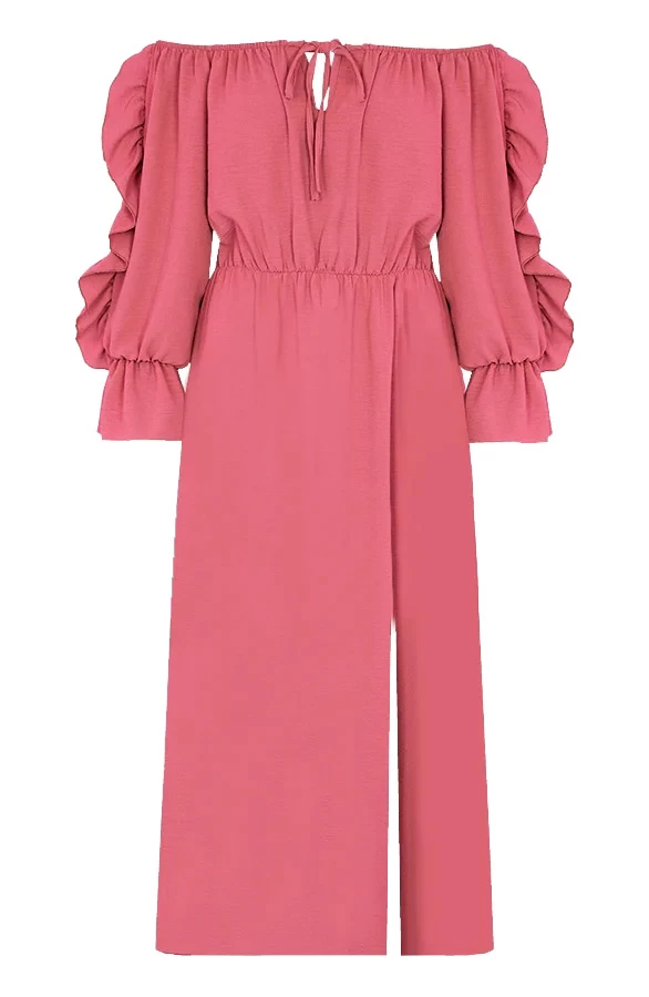 Maxi Off Shoulder Ruffle Jurk Dust Roze 9 Maxi Off Shoulder Ruffle Jurk Dust Roze - Afbeelding 7