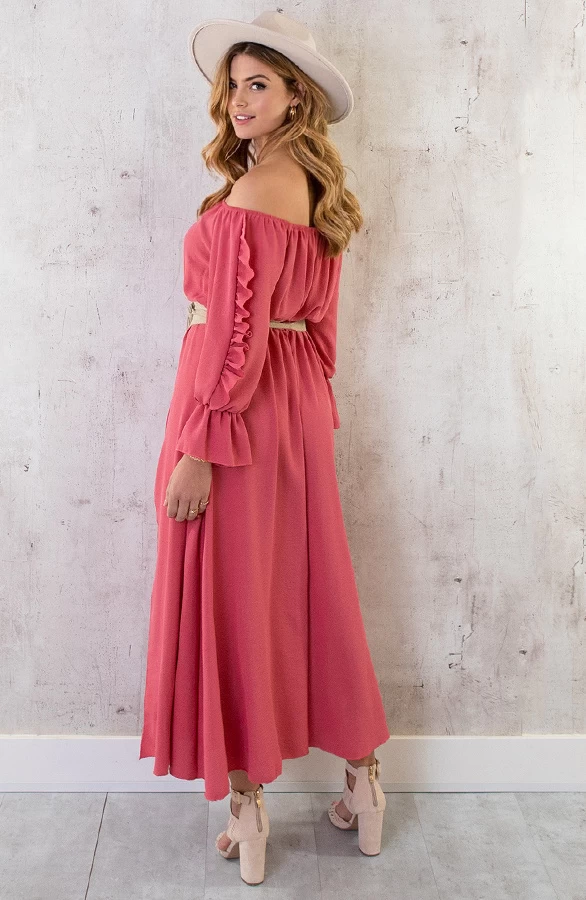 Maxi Off Shoulder Ruffle Jurk Dust Roze 7 Maxi Off Shoulder Ruffle Jurk Dust Roze - Afbeelding 5