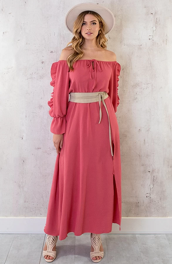 Maxi Off Shoulder Ruffle Jurk Dust Roze 5 Maxi Off Shoulder Ruffle Jurk Dust Roze - Afbeelding 3