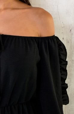 Maxi Off Shoulder Ruffle Jurk Zwart -Kleding Promotie Winkel Maxi Off Shoulder Ruffle Jurk Zwart 5 586x900 1
