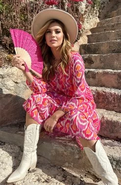 Maxi Oversized Jurk Print Fuchsia -Kleding Promotie Winkel Maxi Oversized Jurk Print Fuchsia 5 586x900 1