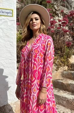 Maxi Oversized Jurk Print Fuchsia -Kleding Promotie Winkel Maxi Oversized Jurk Print Fuchsia 6 586x900 1