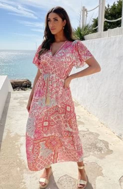 Maxi Print Jurk Fuchsia -Kleding Promotie Winkel Maxi Print Jurk Fuchsia 4 586x900 1