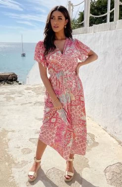 Maxi Print Jurk Fuchsia -Kleding Promotie Winkel Maxi Print Jurk Fuchsia 5 586x900 1