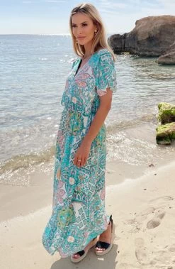 Maxi Print Jurk Turquoise -Kleding Promotie Winkel Maxi Print Jurk Turquoise 7 586x900 1
