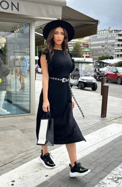 Maxi Split Jurk Ruffle Zwart -Kleding Promotie Winkel Maxi Split Jurk Ruffle Zwart 4 586x900 1