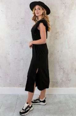 Maxi Split Jurk Ruffle Zwart -Kleding Promotie Winkel Maxi Split Jurk Ruffle Zwart 4 586x900 2