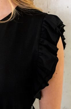 Maxi Split Jurk Ruffle Zwart -Kleding Promotie Winkel Maxi Split Jurk Ruffle Zwart 586x900 1