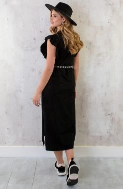 Maxi Split Jurk Ruffle Zwart -Kleding Promotie Winkel Maxi Split Jurk Ruffle Zwart 6 586x900 1