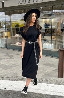 Maxi Split Jurk Ruffle Zwart -Kleding Promotie Winkel Maxi Split Jurk Ruffle Zwart 9 586x900 1