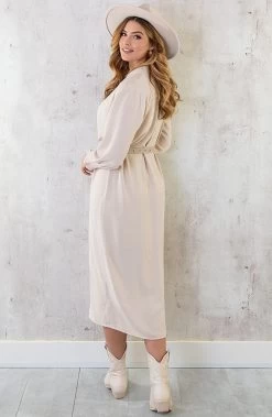 Maxi V-Hals Jurk Beige -Kleding Promotie Winkel Maxi V Hals Jurk Beige 4 586x900 1