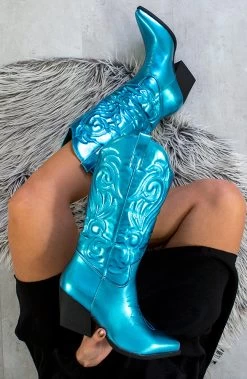 Metallic Cowboy Laarzen Blue -Kleding Promotie Winkel Metallic Cowboy Laarzen Blue 586x900 1
