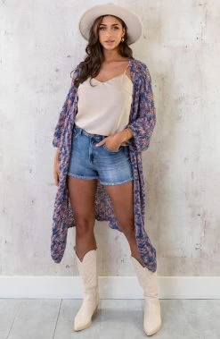 Midi Gehaakt Vest Jeansblauw