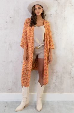 Midi Gehaakt Vest Oranje