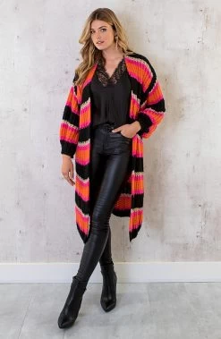 Midi Gestreept Vest Zwart Oranje -Kleding Promotie Winkel Midi Gestreept Vest Zwart Oranje 1 586x900 2