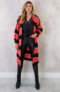 Midi Gestreept Vest Zwart Oranje -Kleding Promotie Winkel Midi Gestreept Vest Zwart Oranje 3 586x900 1