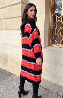 Midi Gestreept Vest Zwart Oranje -Kleding Promotie Winkel Midi Gestreept Vest Zwart Oranje 7 586x900 1