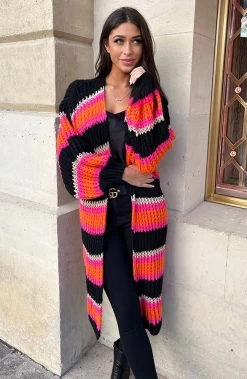 Midi Gestreept Vest Zwart Oranje