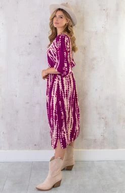 Midi Jurk Met Print Aubergine -Kleding Promotie Winkel Midi Jurk Met Print Aubergine 3 586x900 1