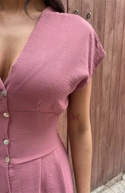 Midi Knopen Jurk Sevilla Dust Roze -Kleding Promotie Winkel Midi Knopen Jurk Sevilla Dust Roze 1 586x900 1