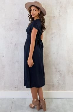 Midi Knopen Jurk Sevilla Marine -Kleding Promotie Winkel Midi Knopen Jurk Sevilla Marine 2 586x900 1