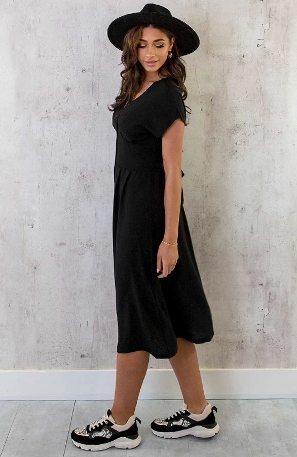 Midi Knopen Jurk Sevilla Zwart 7 Midi Knopen Jurk Sevilla Zwart - Afbeelding 5