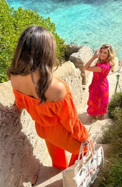 Flower Jurk Midi Roze Oranje -Kleding Promotie Winkel Midi Overslag Jurk Flower Roze Oranje 1 586x900 1