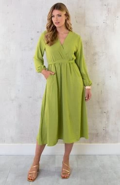 Midi Pocket Dress Olive -Kleding Promotie Winkel Midi Pocket Dress Olive 4 586x900 1