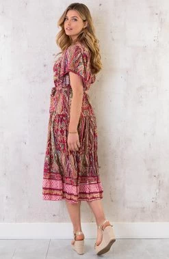 Midi Print Jurk Deluxe Fuchsia -Kleding Promotie Winkel Midi Print Jurk Deluxe Fuchsia 1 586x900 1