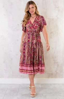 Midi Print Jurk Deluxe Fuchsia