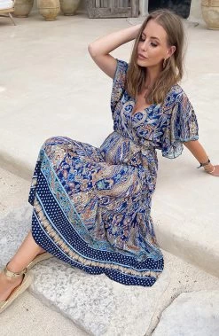 Midi Print Jurk Deluxe Kobalt