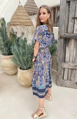 Midi Print Jurk Deluxe Kobalt -Kleding Promotie Winkel Midi Print Jurk Deluxe Kobalt 3 586x900 1