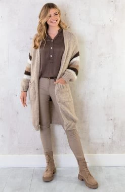 Coating Jeans Taupe -Kleding Promotie Winkel Midi Vest Gestreept Taupe Choco 6 586x900 1