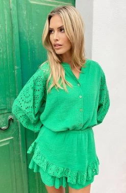 Mousseline Embroidery Co-ord Bright Green -Kleding Promotie Winkel Mousseline Embroidery Co ord Bright Green 4 586x900 3