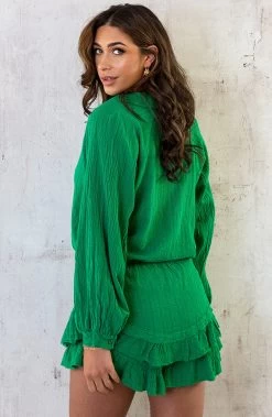 Skort Katoen Feminine Bright Green -Kleding Promotie Winkel Mousseline Embroidery Co ord Bright Green 4 586x900 5