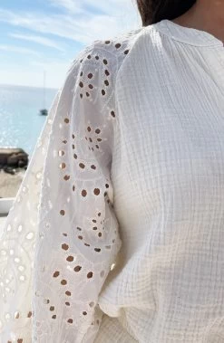 Mousseline Blouse Embroidery Ecru -Kleding Promotie Winkel Mousseline Embroidery Co ord Ecru 1 586x900 2