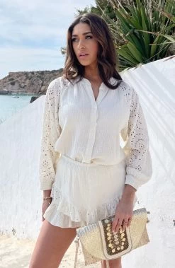 Mousseline Blouse Embroidery Ecru -Kleding Promotie Winkel Mousseline Embroidery Co ord Ecru 3 586x900 2